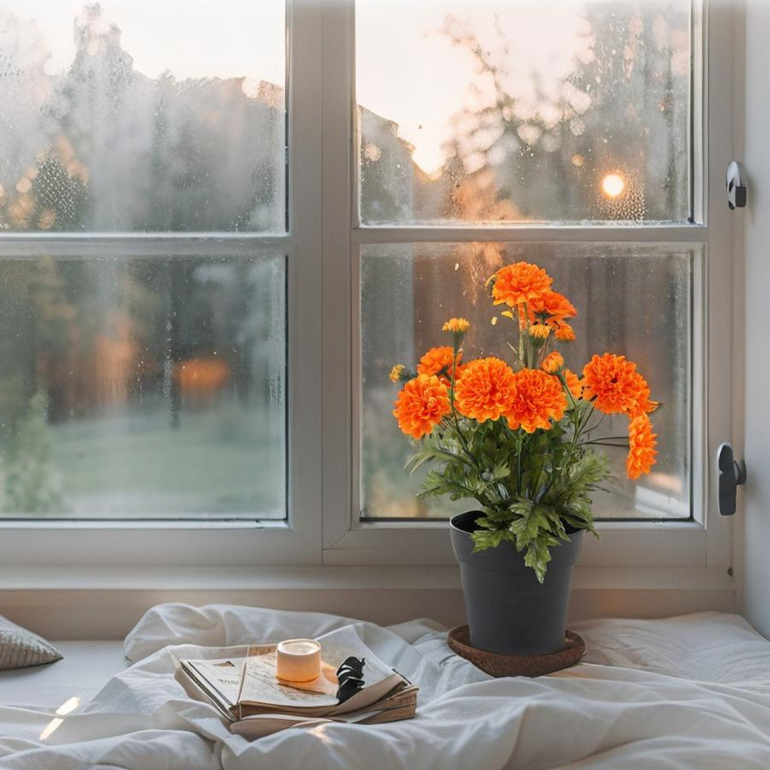 Potted Artificial Orange 'Mum' Chrysanthemum 26cm