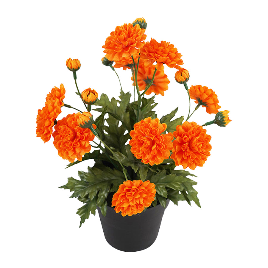 Potted Artificial Orange 'Mum' Chrysanthemum 26cm