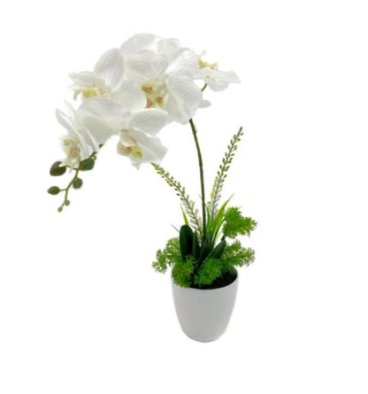Artificial One Stem Orchid In Plastic Pot 10x46cm