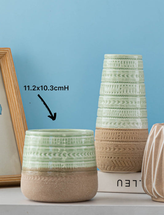 Set 2 Two Tone Mint Ceramic Planter 10cm