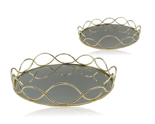 Round Gold Mirror Tray 30cm - Set 2