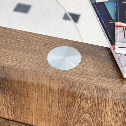 Minori Double Layer Clear Tempered Glass Dark Wood Grain Coffee Table