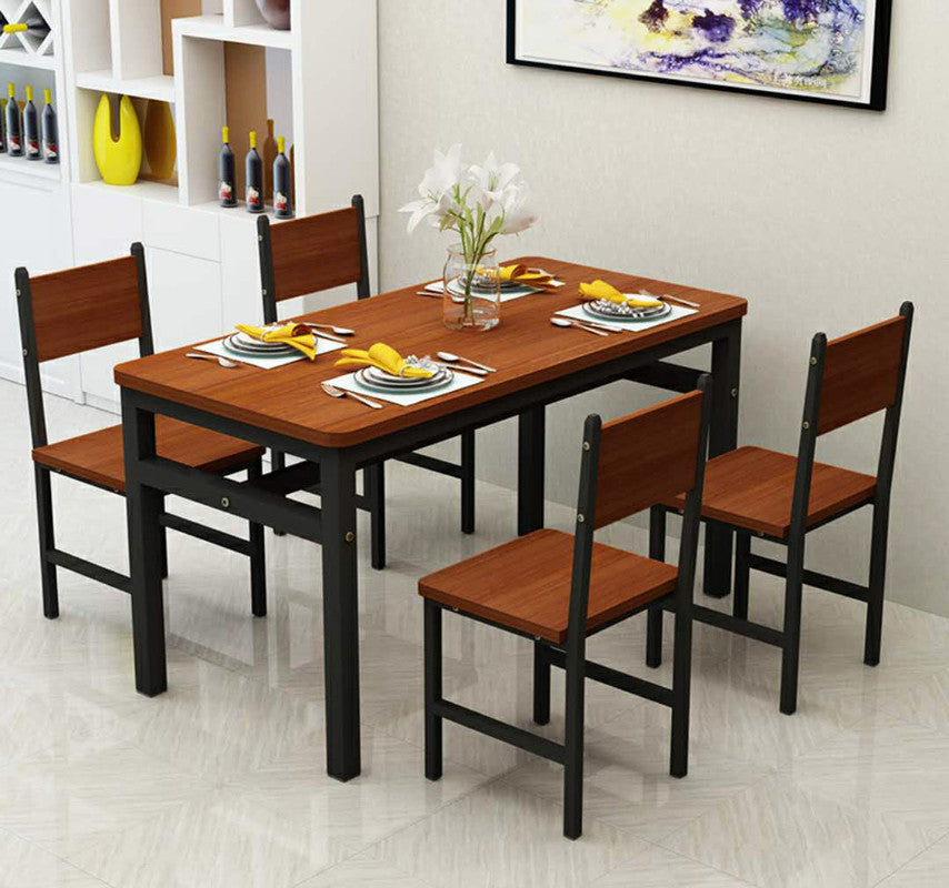 Wood & Steel Dining Set - Oak & Black
