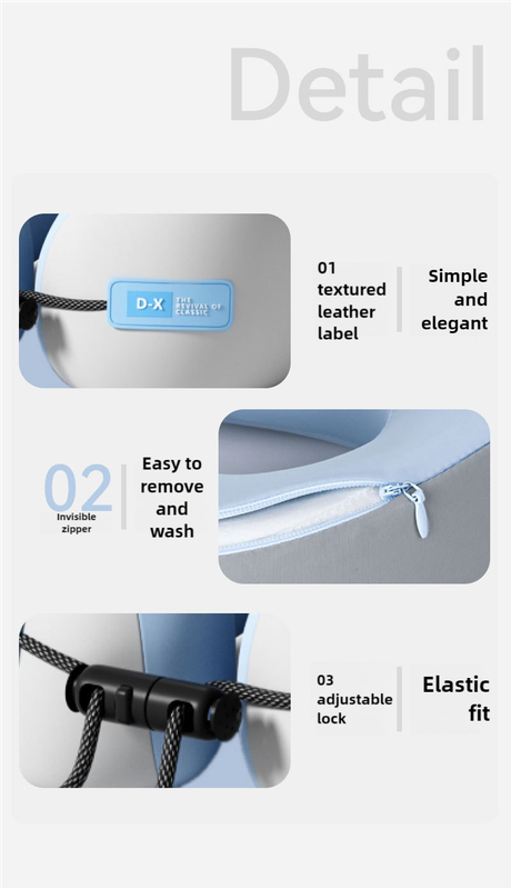 Ergonomic Memory Foam Travel Pillow – Blue & Grey