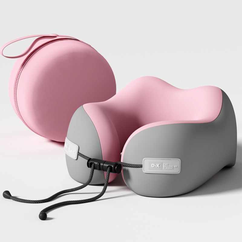 Ergonomic Memory Foam Travel Pillow - Pink & Grey