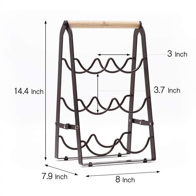 Folding Metal Wine Rack 6-Bottle with Wooden Handle