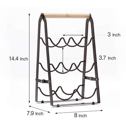 Folding Metal Wine Rack 6-Bottle with Wooden Handle