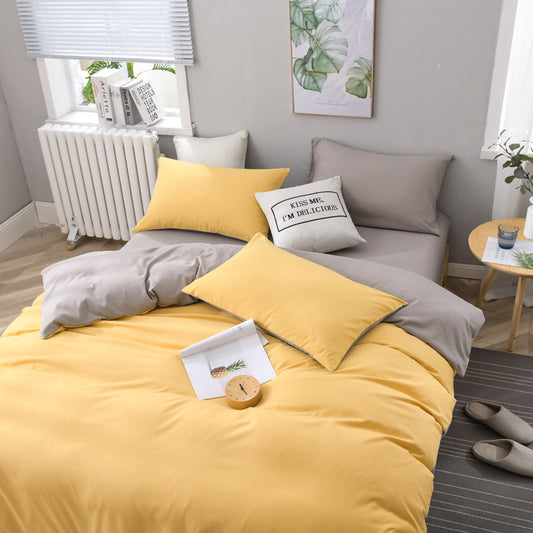 Gray & Yellow Stitching Ultra-Soft  Bedding Set -  4PC
