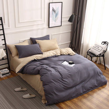Dark Grey & Khaki Stitching Ultra-Soft Bedding Set - 4PC