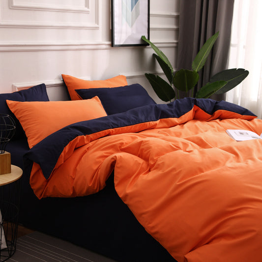 Dark Blue & Orange Stitching Ultra-Soft Bedding Set - 4PC
