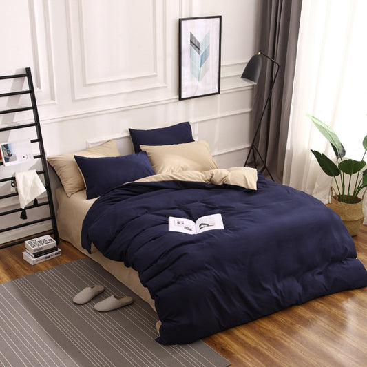 Dark Blue & Khaki Stitching Ultra-Soft Bedding Set - 4PC
