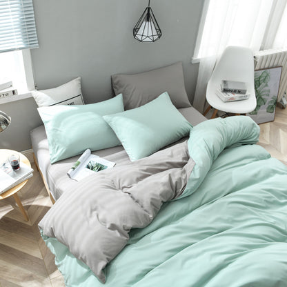 Mint Green & Grey Stitching Ultra-Soft Bedding Set - 4PC