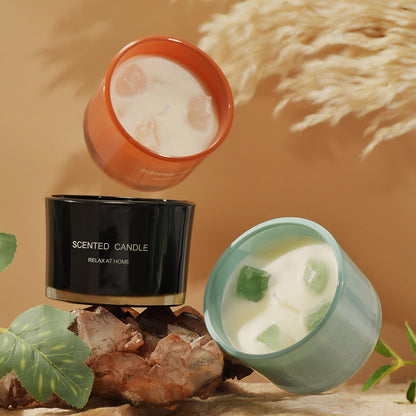 Macaron Crystal Stone Scented Candle Set (Misty Morning) – 3-Pack