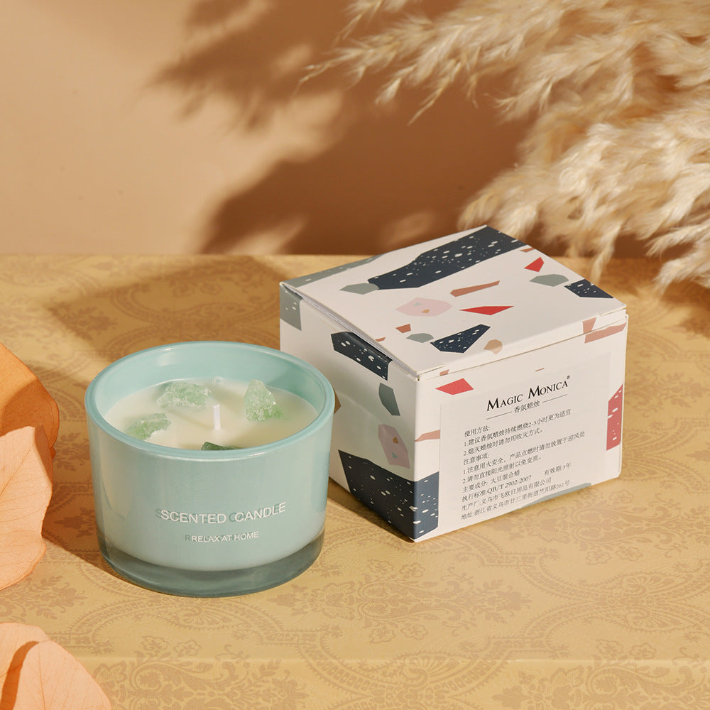 Macaron Crystal Stone Scented Candle Set (Blue Bell) – 3-Pack