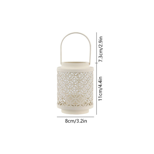White Vintage Style Candle Lantern – Iron Tabletop Centerpiece