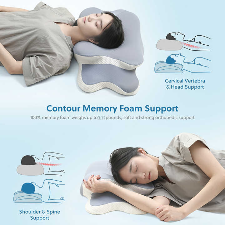 Ergonomic Butterfly Memory Foam Pillow - Blue & White