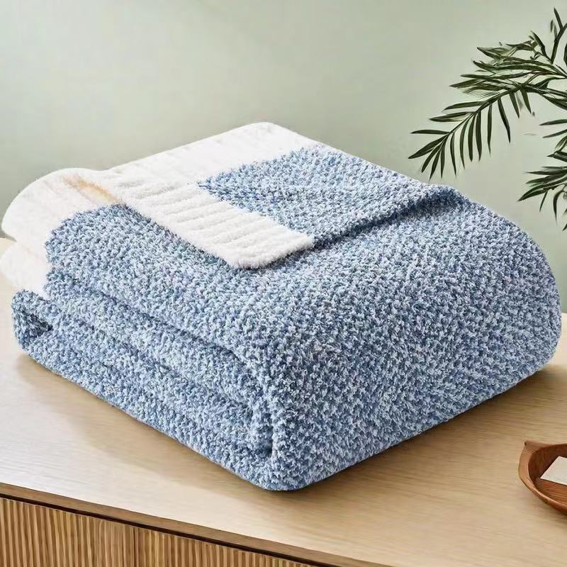 Chenille-Knit Throw Blanket - Blue & White