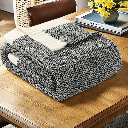 Chenille-Knit Throw Blanket - Black & White