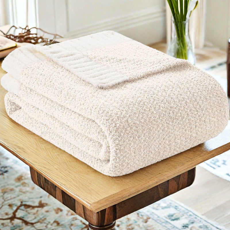 Chenille-Knit Throw Blanket - Beige & White