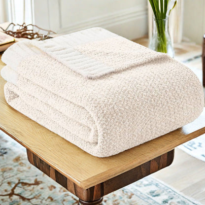 Chenille-Knit Throw Blanket - Beige & White