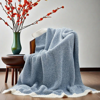 Chenille-Knit Throw Blanket - Beige & White