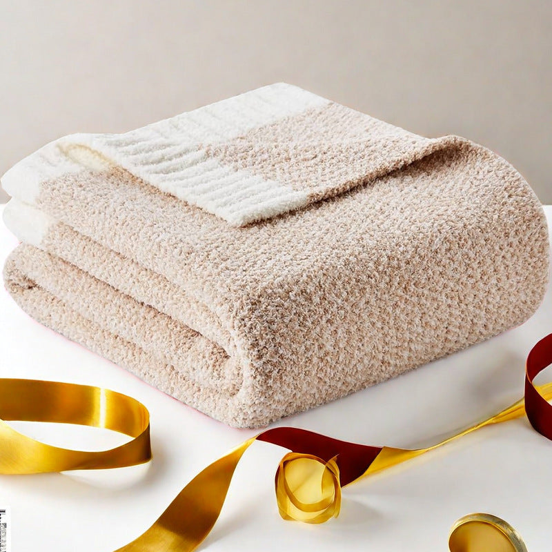 Chenille-Knit Throw Blanket - Pink & White