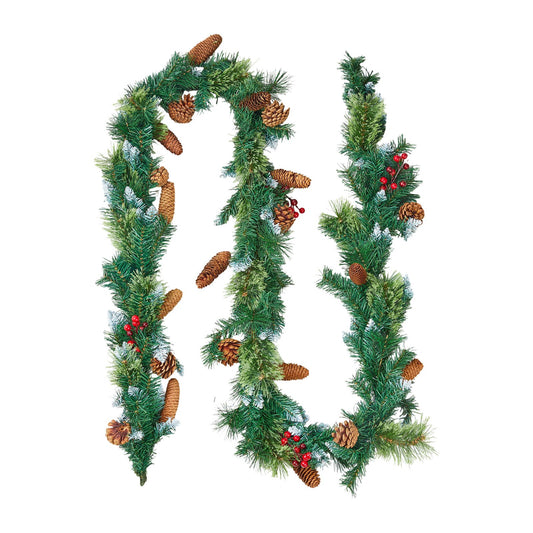 Christmas Garland – 275cm Artificial Greenery with Lights, Berries & Pine Cones for Holiday Décor