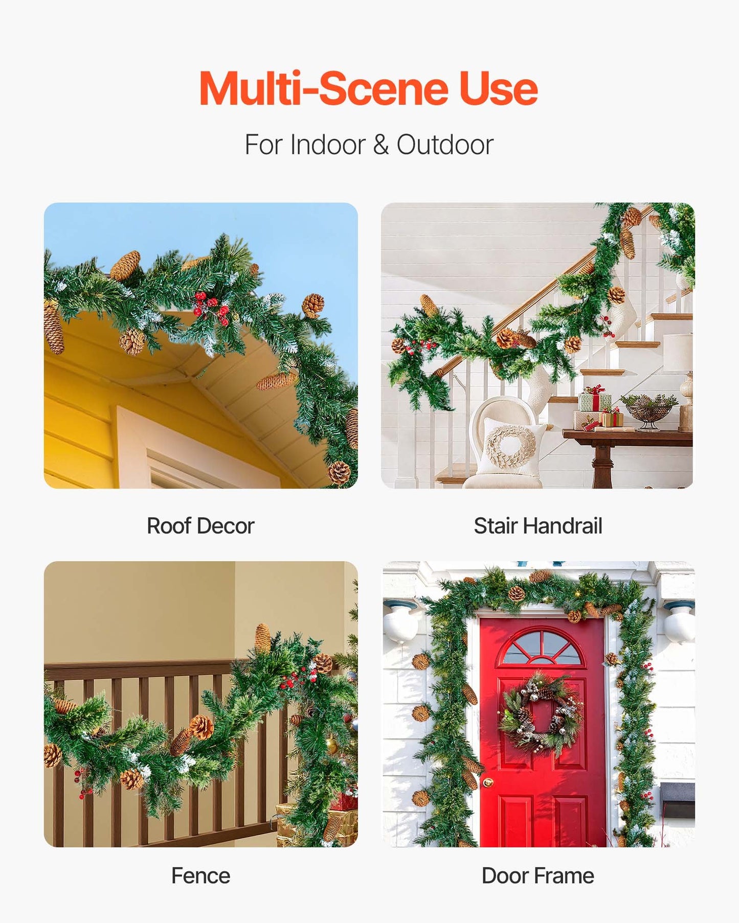 Christmas Garland – 275cm Artificial Greenery with Lights, Berries & Pine Cones for Holiday Décor