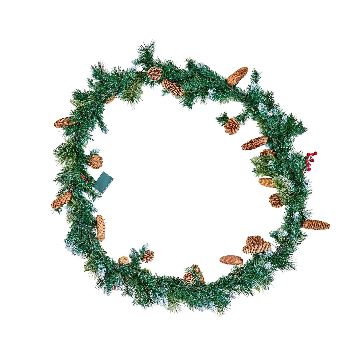 Christmas Garland – 275cm Artificial Greenery with Lights, Berries & Pine Cones for Holiday Décor
