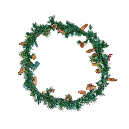 Christmas Garland – 275cm Artificial Greenery with Lights, Berries & Pine Cones for Holiday Décor
