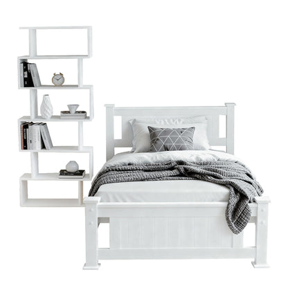Rio King Single Bed Frame and Bookshelf - White