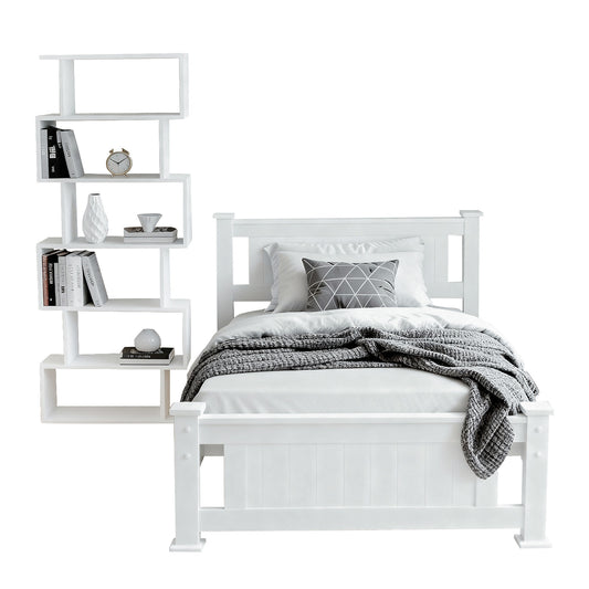 Rio King Single Bed Frame and Bookshelf - White