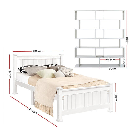 Rio King Single Bed Frame and Bookshelf - White