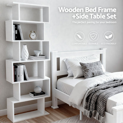Rio King Single Bed Frame and Bookshelf - White