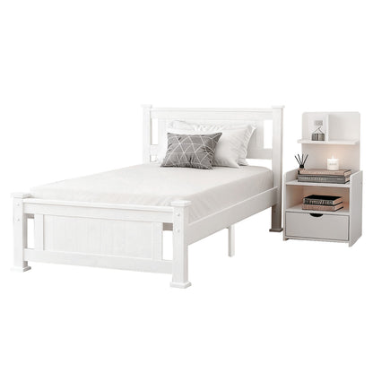 Rio King Single Bed Frame and Bedside Table - White
