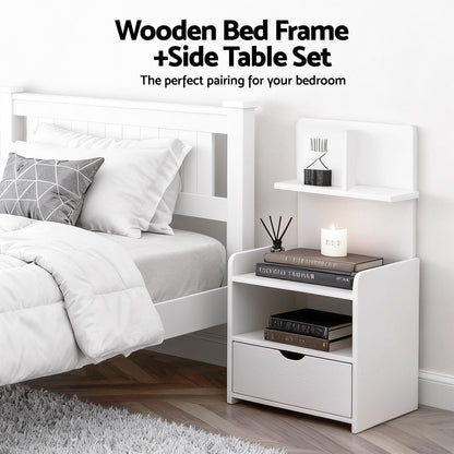 Rio King Single Bed Frame and Bedside Table - White