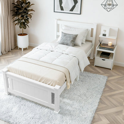 Rio King Single Bed Frame and Bedside Table - White