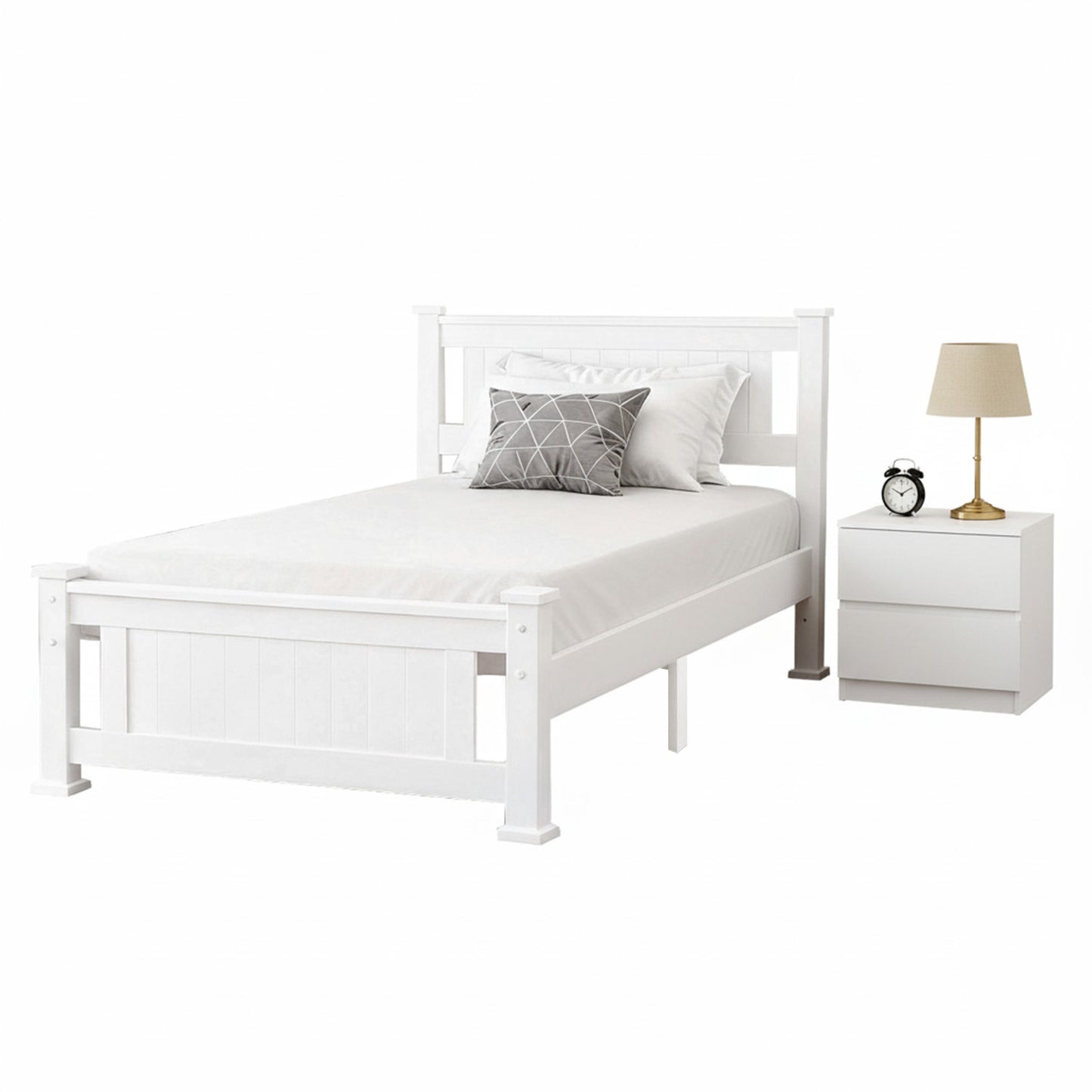 Rio King Single Bed Frame and Pepe Bedside Table - White