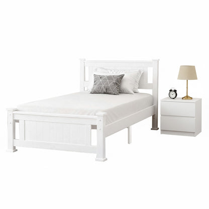 Rio King Single Bed Frame and Pepe Bedside Table - White