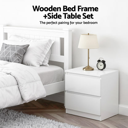Rio King Single Bed Frame and Pepe Bedside Table - White
