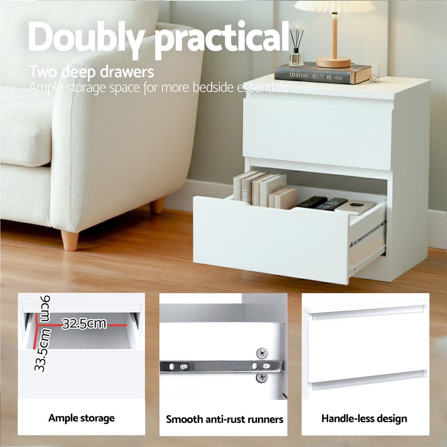 Rio King Single Bed Frame and Pepe Bedside Table - White