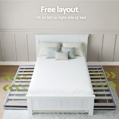 Elvis King Single Trundle Bed Frame and Bookshelf - White