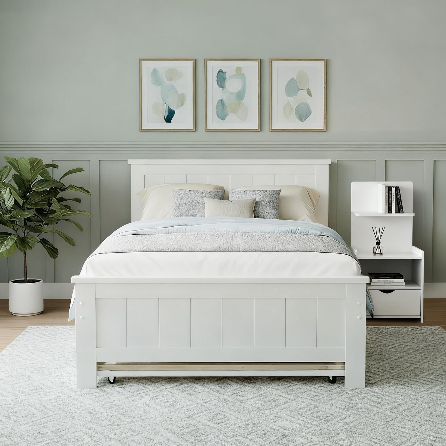 Evermore King Single Bed Frame and Bedside Table - White