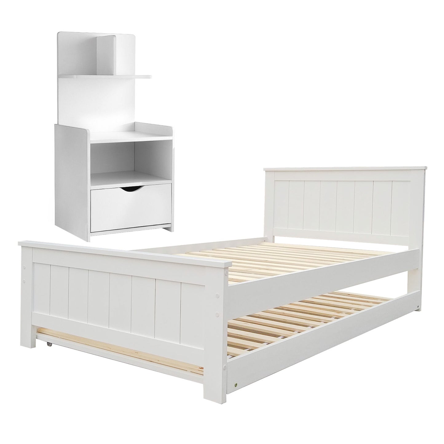 Evermore King Single Bed Frame and Bedside Table - White