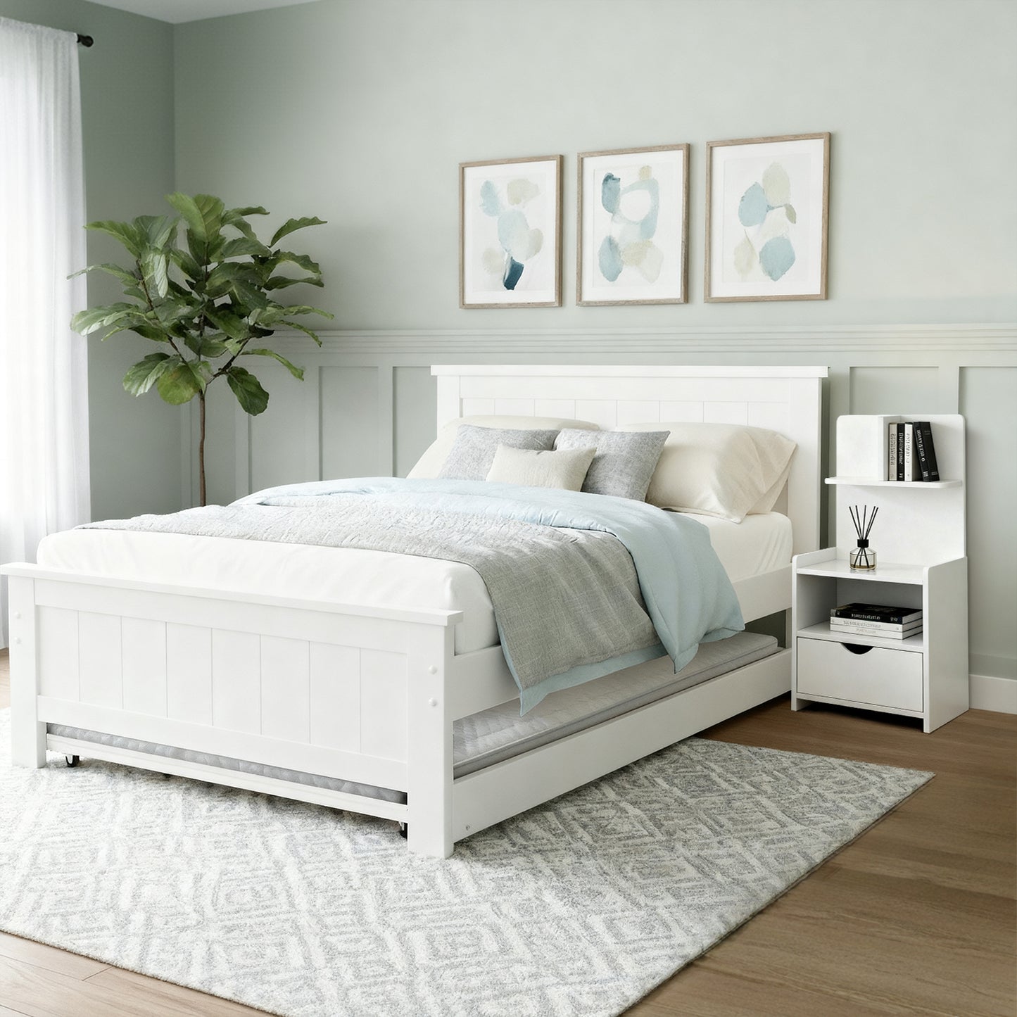 Evermore King Single Bed Frame and Bedside Table - White