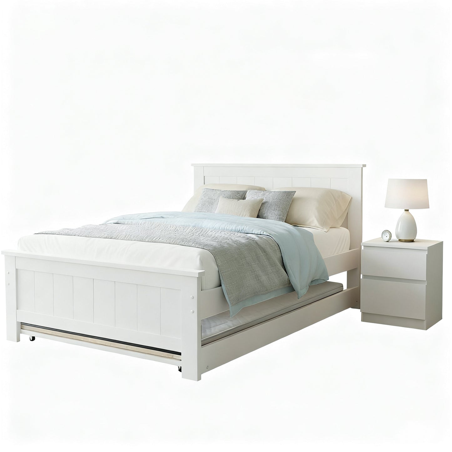 Elvis King Single Bed Frame and Pepe Bedside Table - White