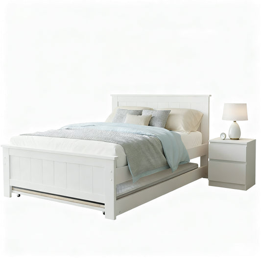 Elvis King Single Bed Frame and Pepe Bedside Table - White