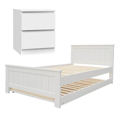 Elvis King Single Bed Frame and Pepe Bedside Table - White