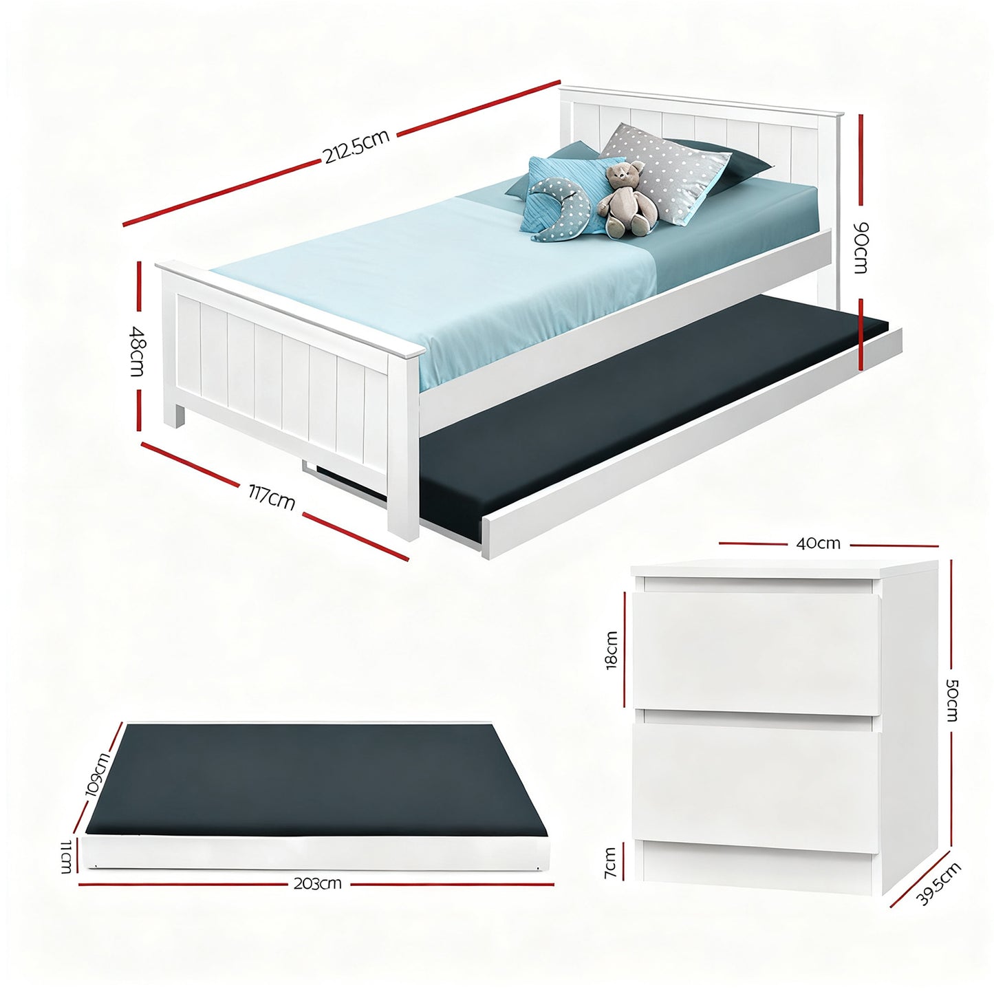 Elvis King Single Bed Frame and Pepe Bedside Table - White