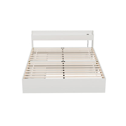 Aura Double Bed Frame with Charging Ports 2 Storage Drawers - White